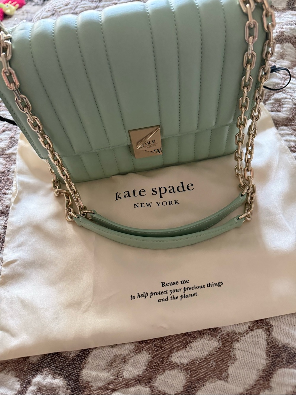 kate spade mint quilted shoulder bag with gold chain